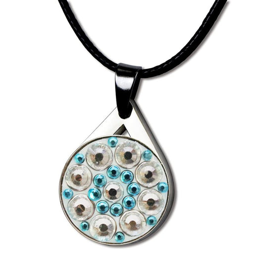 Myartte Crystal Golf Balll Markers with Golf Necklace for Lady Golfer (Light Blue)