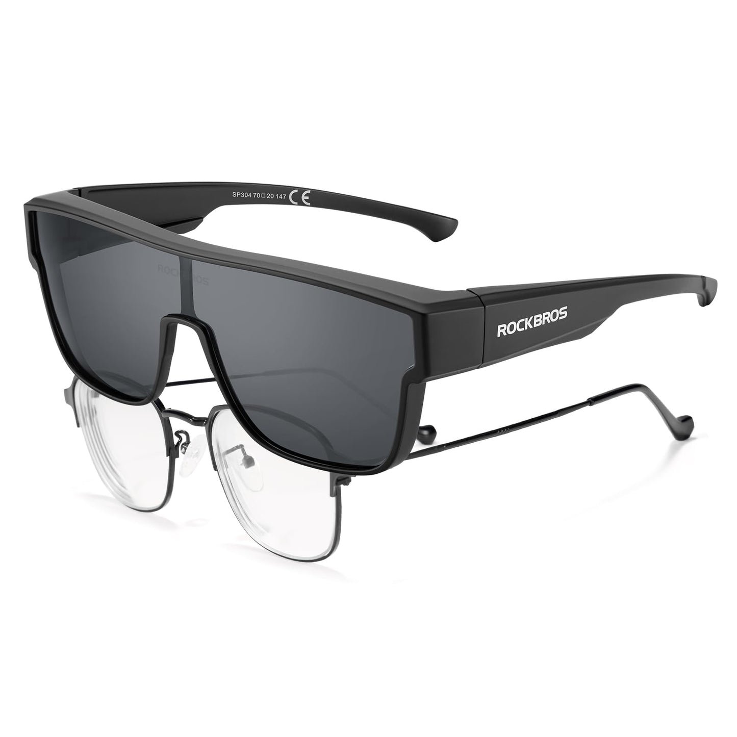 ROCKBROS Polarized Fit Over Glasses Sunglasses 100% UV400 Protection for Men Women,Wrap Around Sunglasses for Driving Cycling