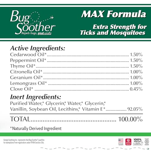 Bug Soother MAX - Natural Gnat, Tick, and Mosquito Repellent, 8 fl oz Bug Spray Deterrent - DEET-Free Safe for Adults and The Environment - Made in USA