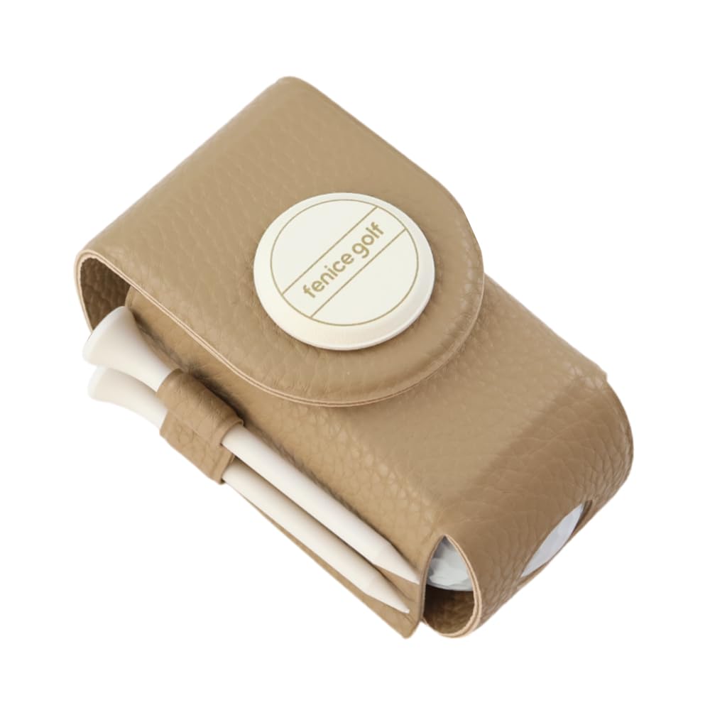 Fenice Waterproof Eco PU Leather Golf Ball Case Bag Tee Holder with Ball Marker (SAND)
