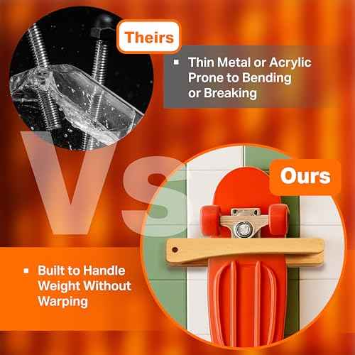 1-Pack Vertical Skateboard Wall Mount - Wooden Skateboard Rack Hanger - Longboard Mini Cruiser Skateboard Display Storage Accessories - Skate Board Holder Shelf Organizer Skateboard Deck D?cor