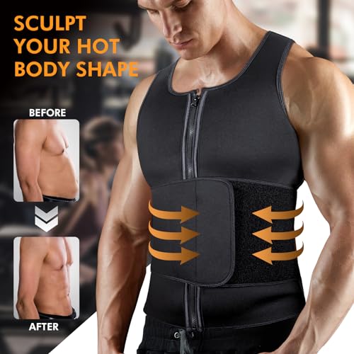 A+ Choice Sauna Vest Waist Trainer for Men - Mens Sauna Suit Large Sweat Belt Body Shaper for Gym Workout Exercise Faja Para Hombre Size Large