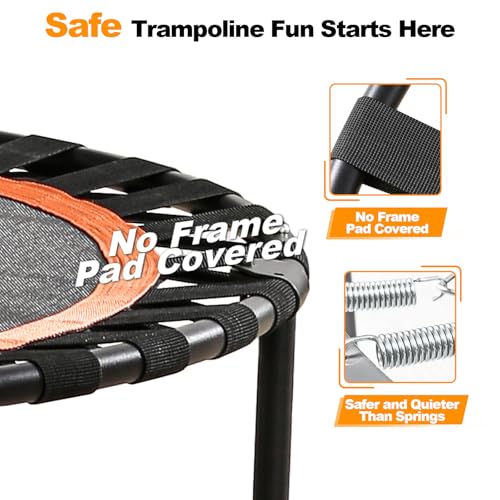 40"/48" Foldable Mini Trampoline Load 450lbs,Portable Exercise Rebounder Trampoline with Adjustable Foam Handle,Fitness Trampoline for Adults and Kids (40 inch with handrail)