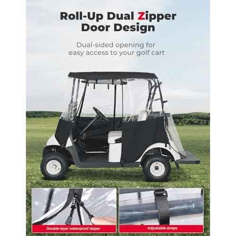KEMIMOTO 600D Golf Cart Enclosure 2 Passenger Up to 54'', Fadesafe Golf Cart Rain Cover Waterproof, Roll-Up Dual Zipper Door Design Compatible with Club Car Precedent/Tempo/Onward, EZGO, Black