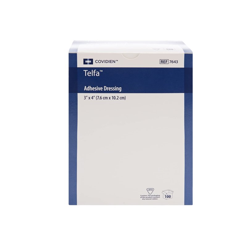 Covidien 7643 Telfa Adhesive Dressing, Sterile 1's Peel-Back Package, 3" x 4" Size, Pack of 100