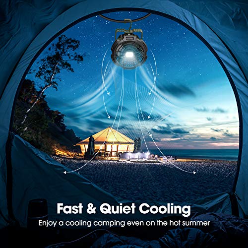 Camping Fan with LED Lantern, 7800mAh Rechargeable Portable Tent Fan with Remote Control, Power Bank, 180°Head Rotation, Perfect Quiet Battery Operated USB Fan for Picnic, Barbecue, Fishing (Green)