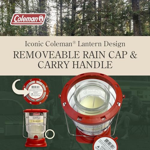 Coleman 70+ Hour Outdoor Candle Lantern - Classic Design, Easy Carry & Hang, Extended Burn Time - Essential for Camping, Picnics, and Patio Ambiance - 6.7 oz, Red