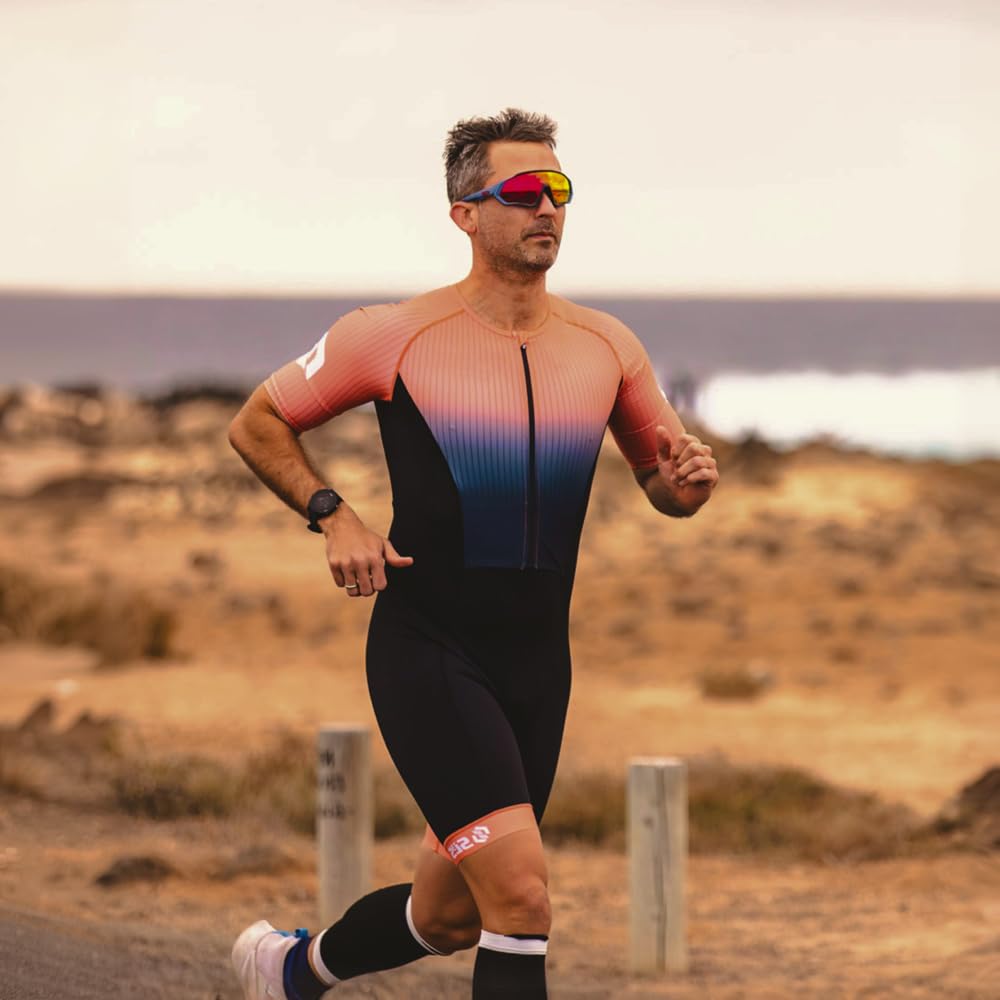 SLS3 Triathlon Suits Mens Elite Aero Tri Suit Men - Trisuit Triathlon - Full Zip, Aero Sleeves, Internal and Rear Pockets (Horizon, Large)