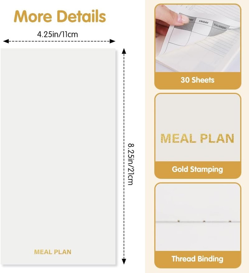 Pocket Planner Notebook - Meal Planner Refills with Shopping List | 30 Sheets, 8.25"x4.25" for Healthy Eating & Diet Tracking