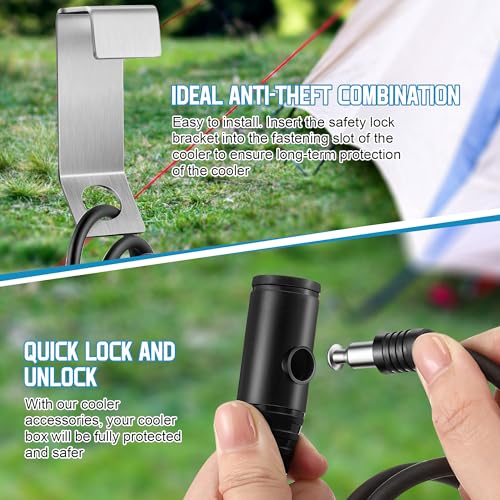 Saillong 2 Packs Cooler Lock Bracket with Security Cable Lock, Cooler Tie Down Kit, 4.92 FT Ice Chest Padlock for Secure Mid to Large Size Thermal Box to Trailer Deck Boat