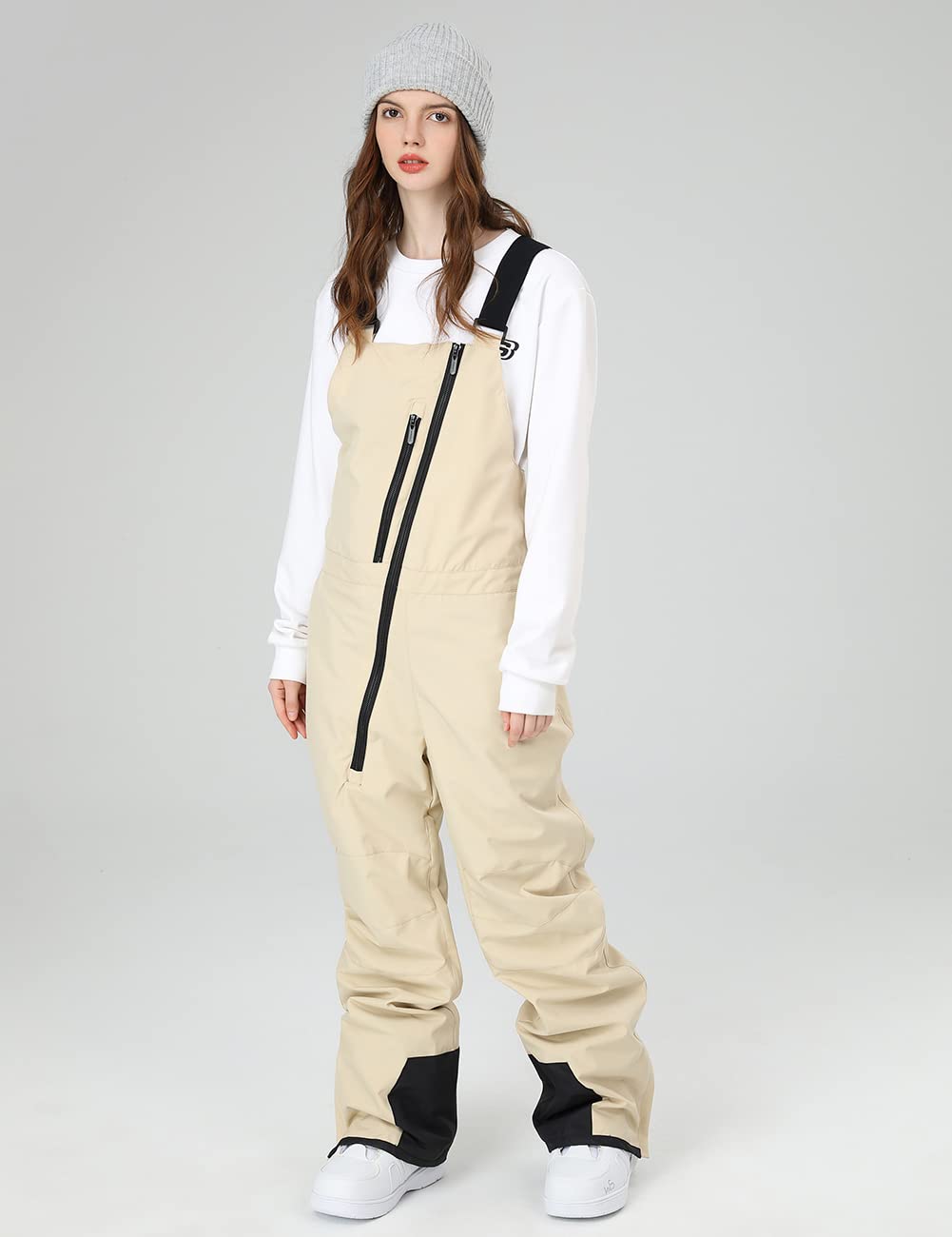 SEARIPE Women's Ski Bibs Snow Pant Adjustable Overalls Pants Wear-Resistant Bib Hiking Climbing Insulated Ski Pants(K2113,Khaki,L)