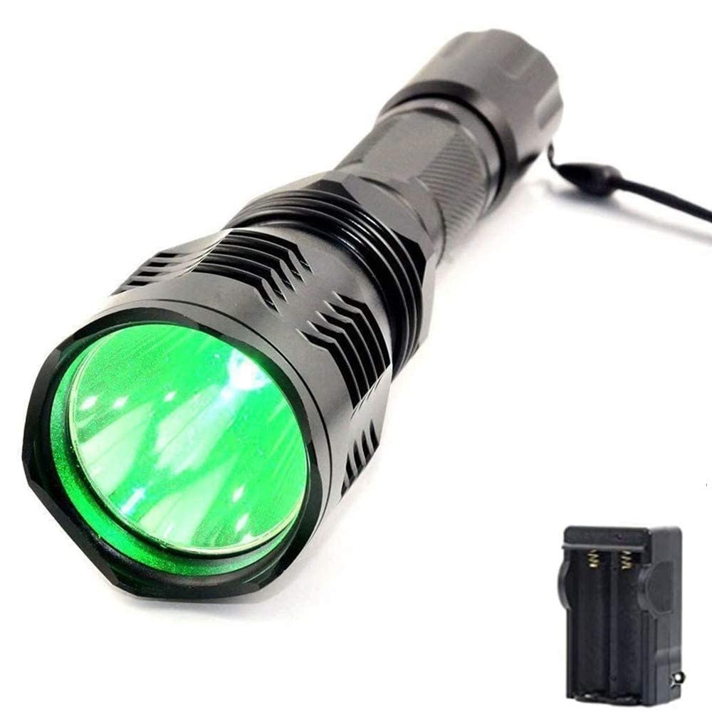 BESTSUN Green Hunting Flashlight 1000 Lumen 350 Yards Long Range Green LED Tactical Flashlight Brightest Waterproof Coyote Hog Predator Light Torch with Rechargeable Battery Charger