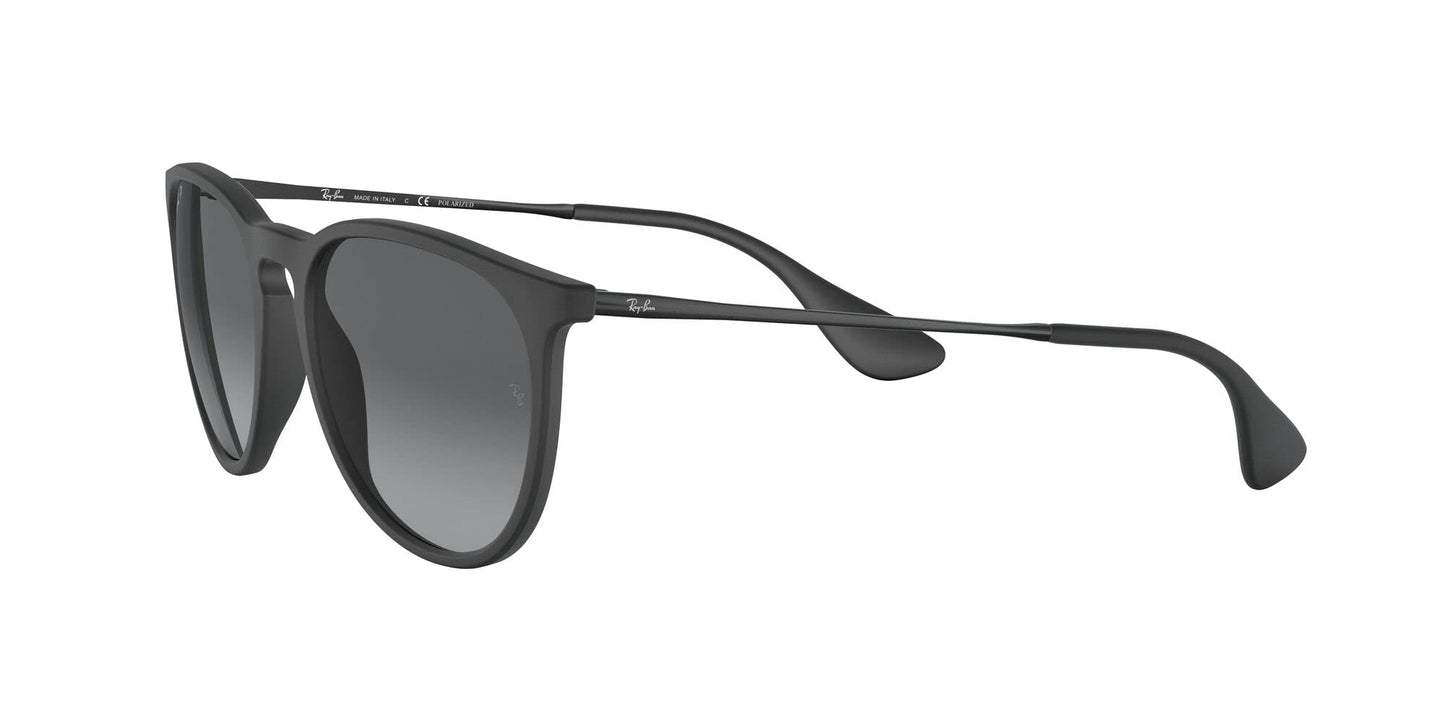 Ray-Ban Unisex RB4171 Erika Round Sunglasses, Rubber Black/Light Grey Gradient Grey Polarized, 54 mm