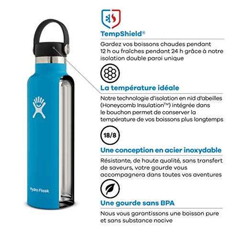 Hydro Flask 21 oz. Water Bottle - Stainless Steel, Reusable, Vacuum Insulated with Standard Mouth Flex Lid , Fog
