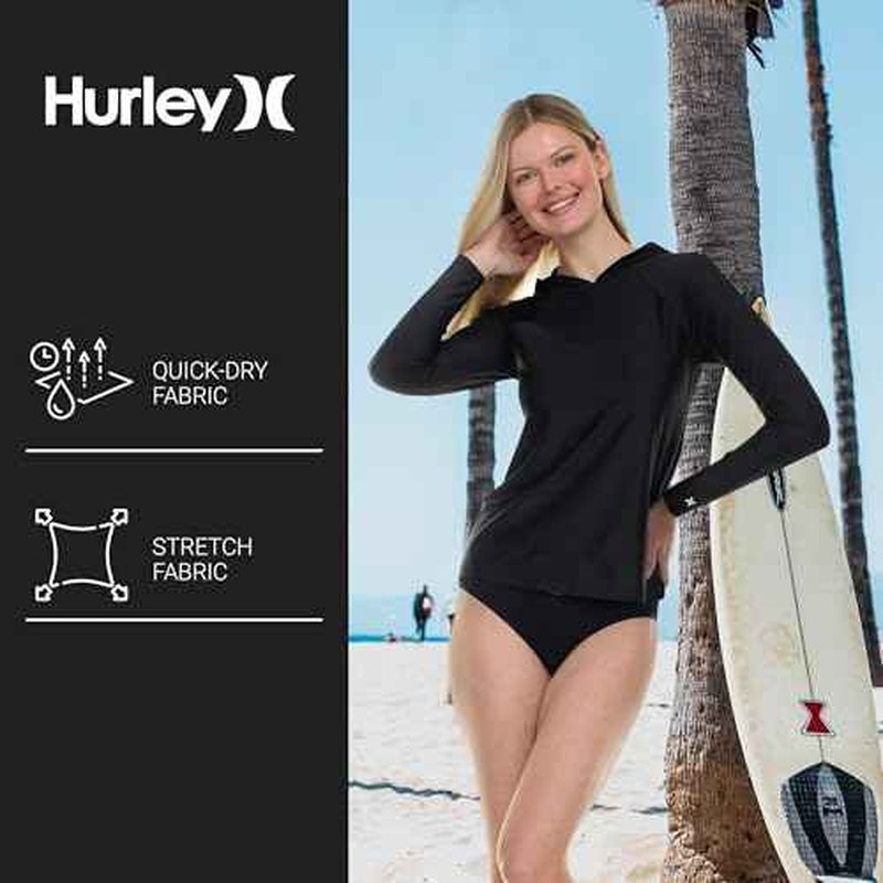 Hurley Rash Guard for Women with Hood, Long Sleeve Hoodie Swim Shirts for Women, Quick Dry UPF 50+ SPF Sun & UV Protection