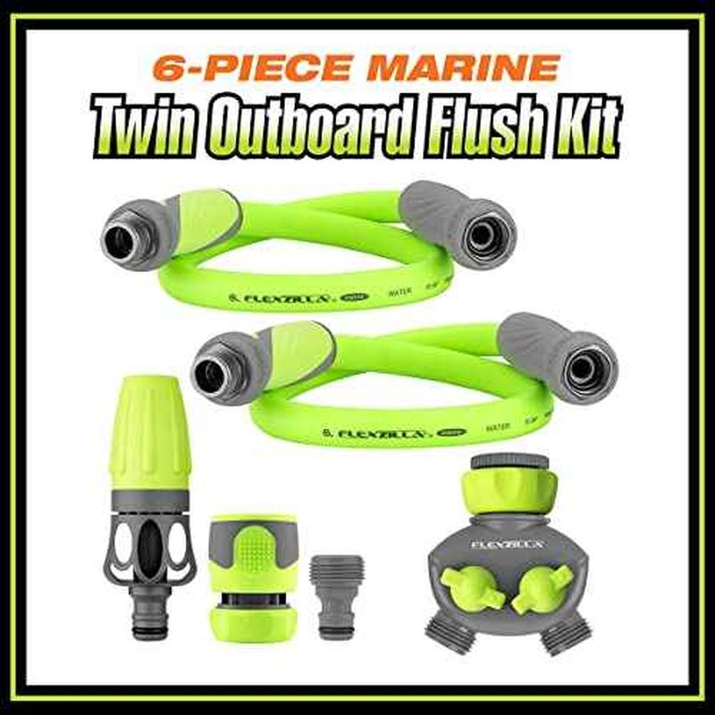 Flexzilla Marine Twin Outboard Flush Kit, 6-Piece 5/8" 3/4" - 11 1/2 GHT - HFZGSK01