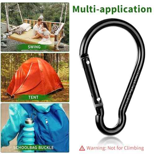 Ouligay 4pcs Large Carabiner Clip 4 inch D Ring Heavy Duty Carabiner Clips, Spring Snap Hook Small Carabiner Clips with Key Rings Aluminum Carabiner Keychain for Outdoor Camping Swing Hiking Dog Leash
