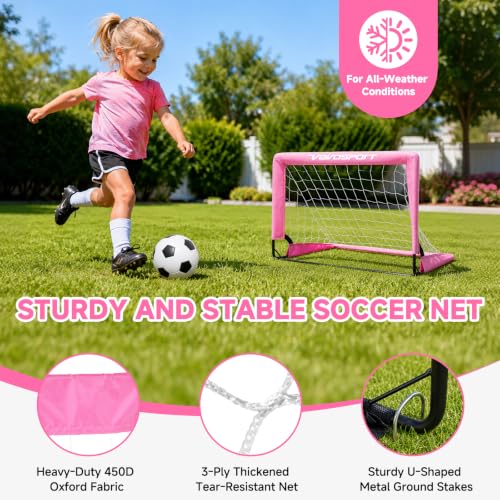 Pink Mini Toddler Soccer Goal Set for Backyard - 2 Pack 2x1.5 ft Kids Soccer Goals with Accessories