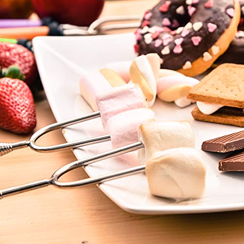 Marshmallow Roasting Sticks kit-Telescoping Stainless Steel Cookware Set Forks for Smores & Best Camping Accessories for Kids Over Campfire & Hot Dog Fire Pit Cooking