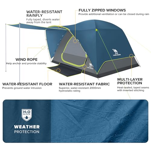 CAMEL CROWN Tents for Camping 3/4/5/6 Person Tent Waterproof Easy Setup Backpacking Tents with Floor Mats and Attached Porch Family Tent for Outdoor Hiking with Porch