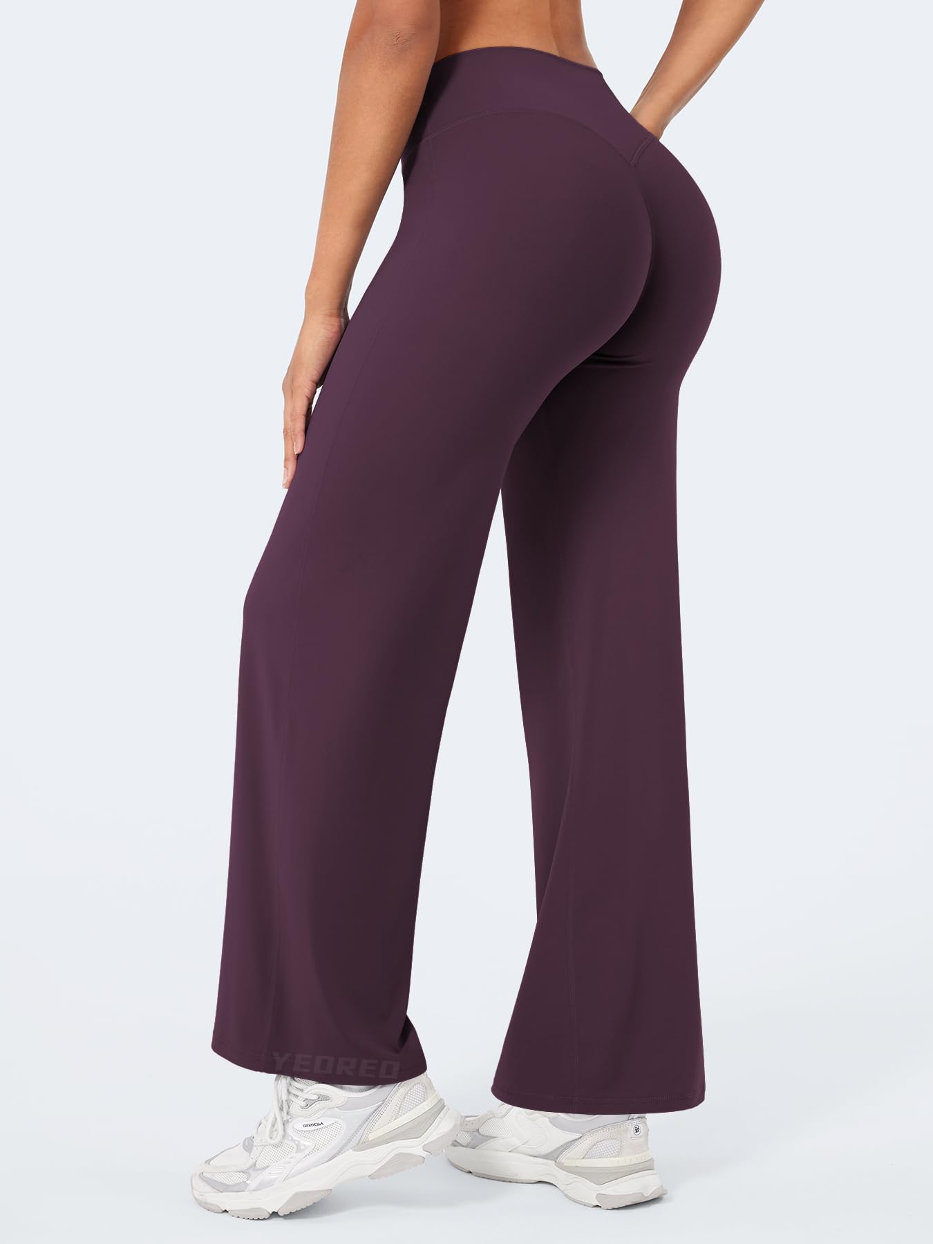 YEOREO Workout Leggings Womens No Front Seam Straight Leggings 29" High Waist Buttery Eddiy Gym Yoga Pants Black Berry Purple M