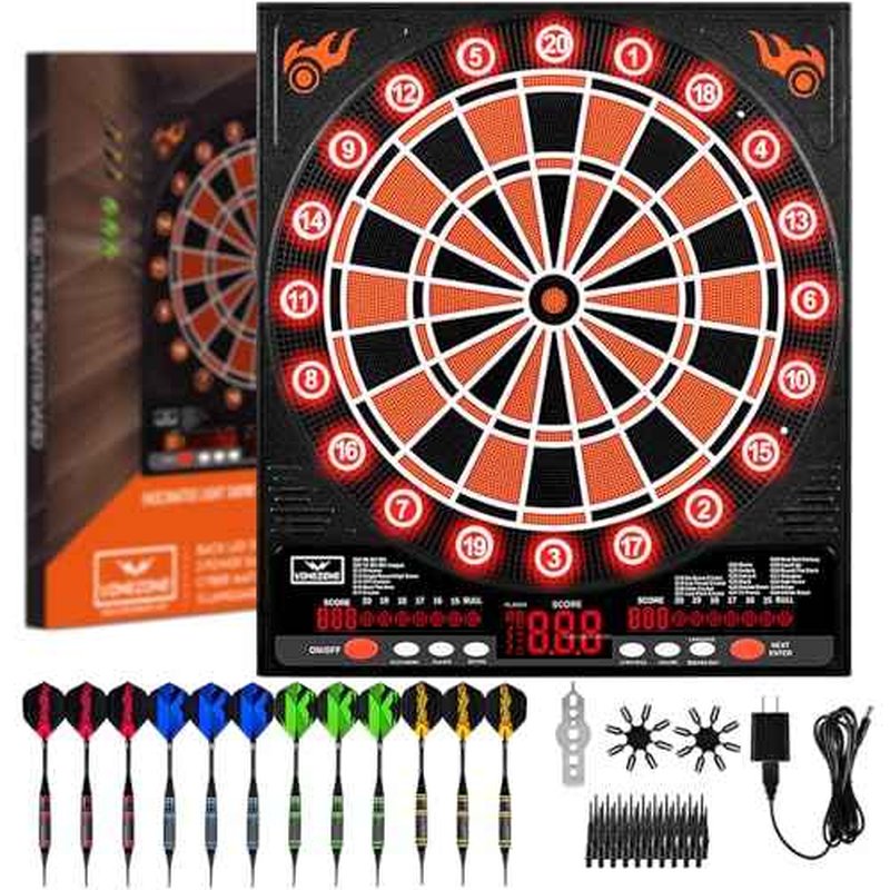 Electronic Dartboard, Electric Dart Boards for Adults,Electronic Scoreboard, Light-Up Led Display, 12 Darts Soft Tip Professional Dart Board and Extra Tips, Up to 8 Players