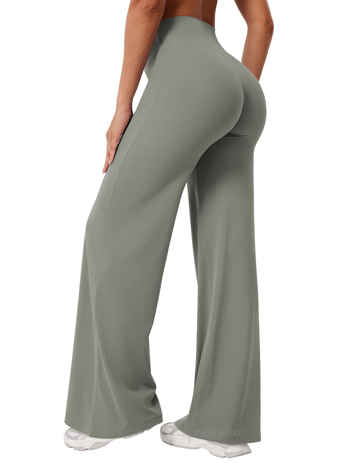 YEOREO Workout Leggings Womens No Front Seam Straight Leggings 31.5" High Waist Buttery Eddiy Gym Yoga Pants Gray Green XL