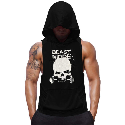 SZKANI Mens Skull Print Sleeveless Fitness Vest Bodybuilding Stringers Workout Tank Tops_Black(Single Dumbbell),Small