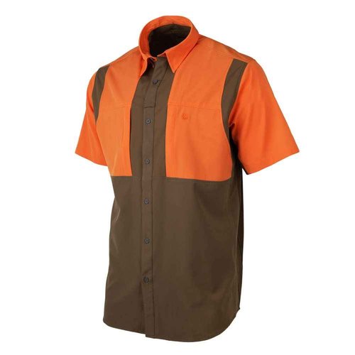 Beretta Men's TKAD Flex Breathable Lightweight Button-Down Outdoor Casual Active Tactical Short Sleeve T-Shirt, Tobacco and Blaze Orange, Medium