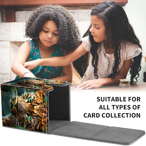 AIRWEE Card Deck Box for MTG Trading Cards, Magic Card Box Can Hold 110+ Single Sleeved Cards, Waterproof PU Leather Material, Strong Magnetic Buckle Card Set Box Suitable for TCG CCG, Jungle Leopard