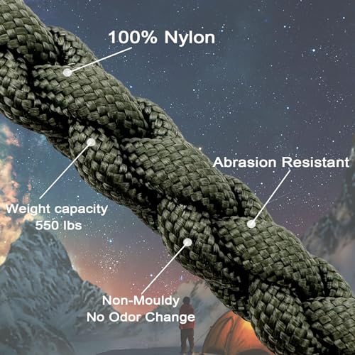 VVAAGG 550 Paracord 100FT, Heavy-Duty Strong Rope, 4mm Parachute Cord, Outdoor Camping Gear Tent Rope Green