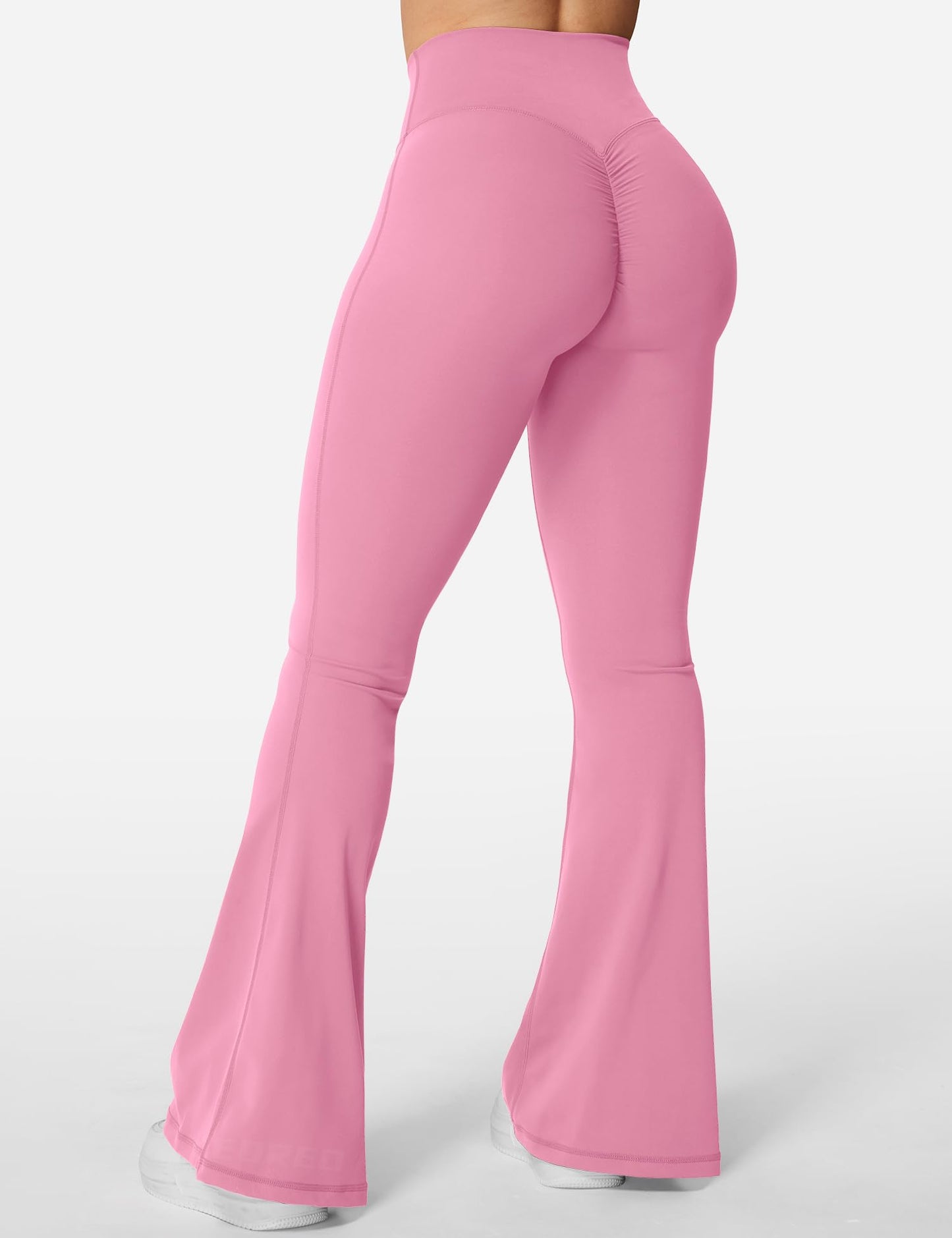 YEOREO Kalie Flare Scrunch Leggings for Women V Cross Waist Bell Bottom Yoga Pants Tummy Control Bootcut Workout Leggings Begonia Pink M