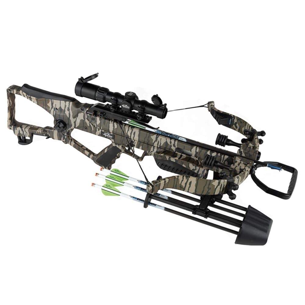 EXCALIBUR REV X Accurate Lightweight Quiet CeaseFire Archery Hunting Crossbow - Scope, Scope Rings, 4 Proflight Arrows with 100Gr Field Points, Rebolts Quiver Included, Bottomland