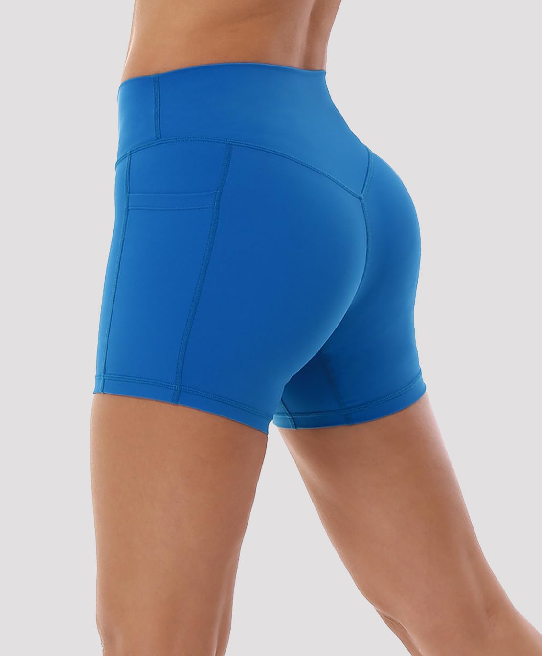 High Waisted Biker Shorts for Women 5'' Tummy Control Running Workout Spandex Athletic Gym Yoga Shorts with Pockets cb l Classic Blue