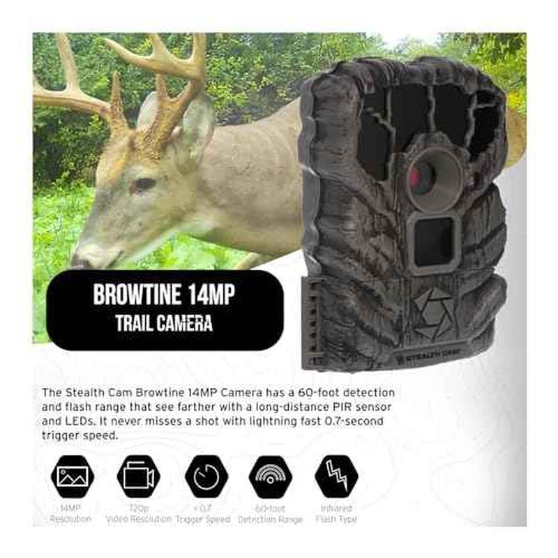 Stealth Cam Browtine 14MP Trail Camera Bundle with 32GB Memory Card (2-Pack) and Card Reader (2-Pack) (5 Items)