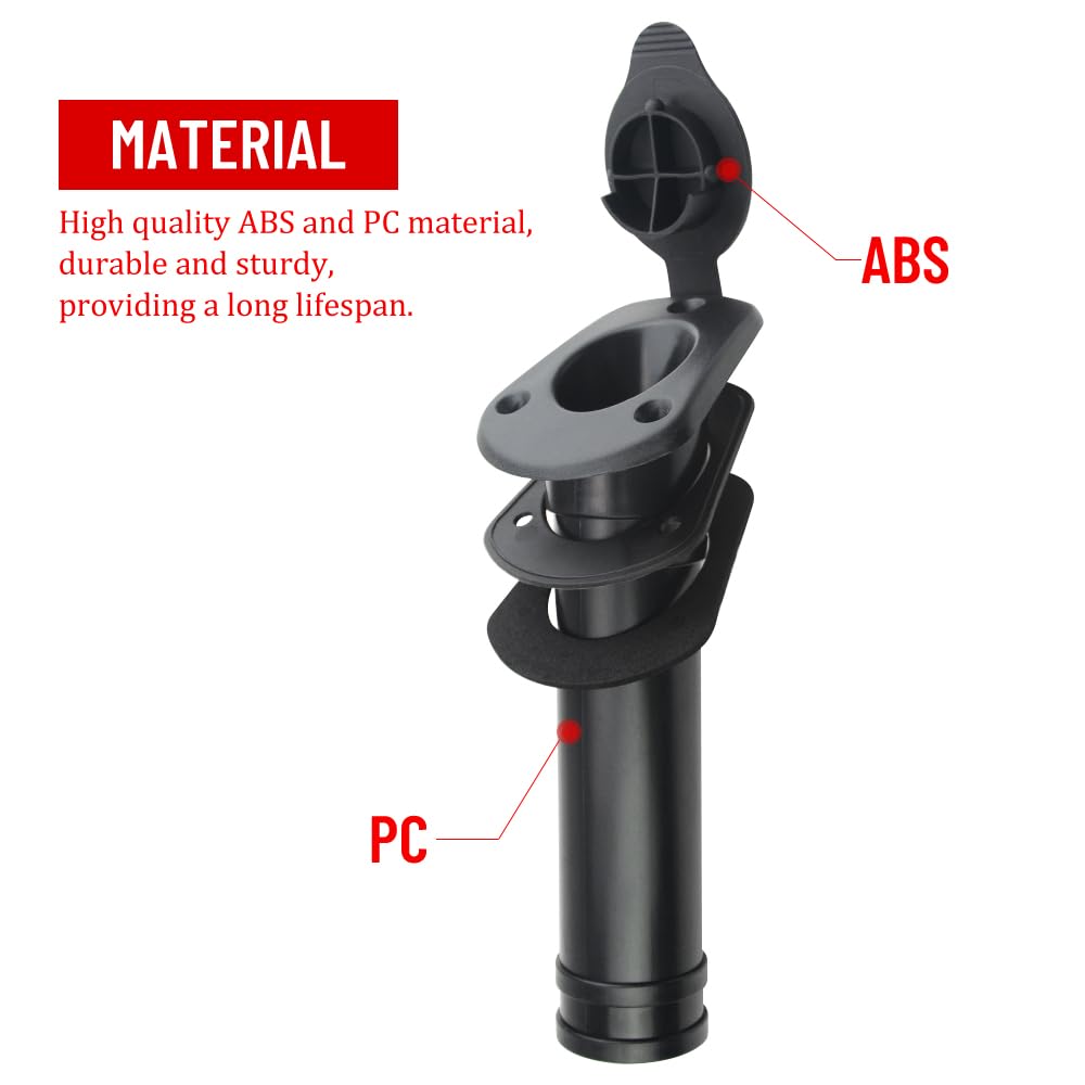 WMYCONGCONG 2 PCS Kayak Deck Fishing Rod Holder Plastic Flush Mount Fishing Boat Rod Holder w/Cap Cover for Kayak Boat Canoe