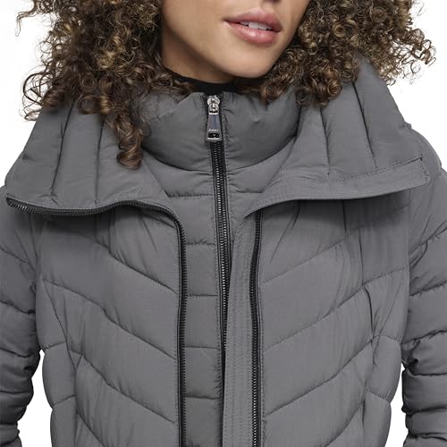 DKNY womens Bib-front Light-weight Puffer