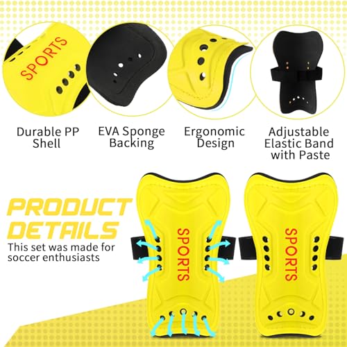 Syhood Soccer Shin Guards and Socks for Toddler Kids Youth, Lightweight Soccer Shin Pads Protective Soccer Gear for 3-5, 5-10, 10-15 Years Old Children Teen Boys Girls Soccer Game (Yellow,S Size)