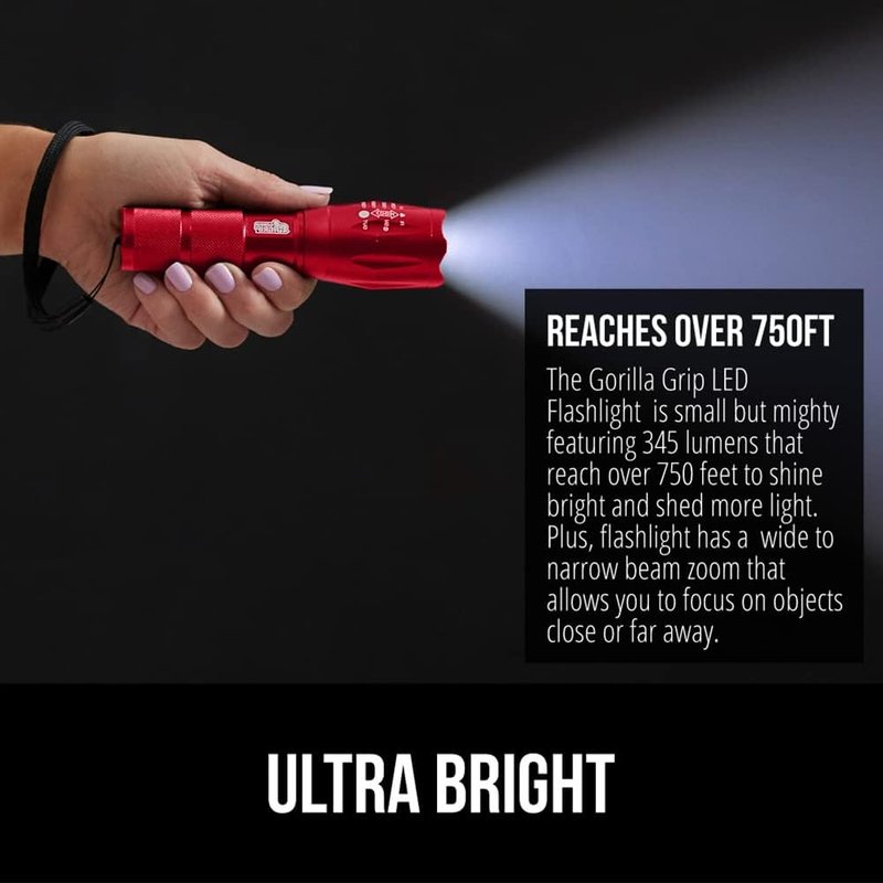 Gorilla Grip LED Tactical Flashlight - Water Resistant, Ultra Bright | 2 Pack in Red & Hunter Green, 750 FT Range