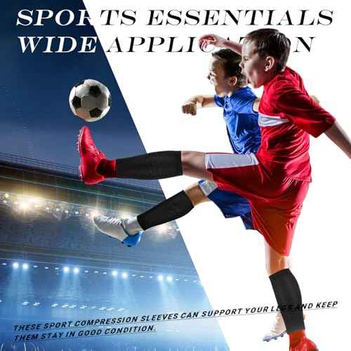 Tarpop 4 Pairs Kid Soccer Calf Sleeves Youth Leg Sleeves for Football Compression Protection Calf and Shin Support(Black)