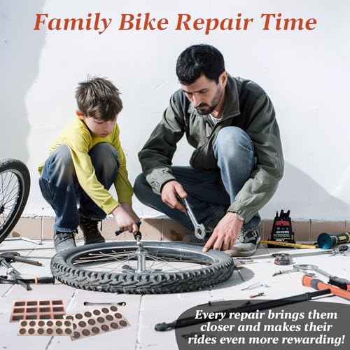 66PCS Bike Tire Repair Kit - Bike Tire Patch Kit with 56 Vulcanizing Patches, 2 Premium Stainless Steel Levers,Tools Inner Tube for Mountain Bike Accessories BMX Road Bicycle Ebike Scooter