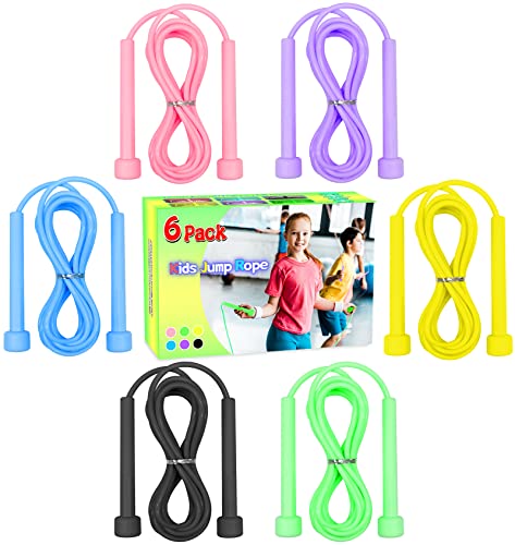 Jump Rope for Kids, 6 Pack Length Adjustable Lightweight Kids Skipping Rope for Children, Students, Boys and Girls Outdoor Sports, Fitness Exercise, Keeping Fit, Workout