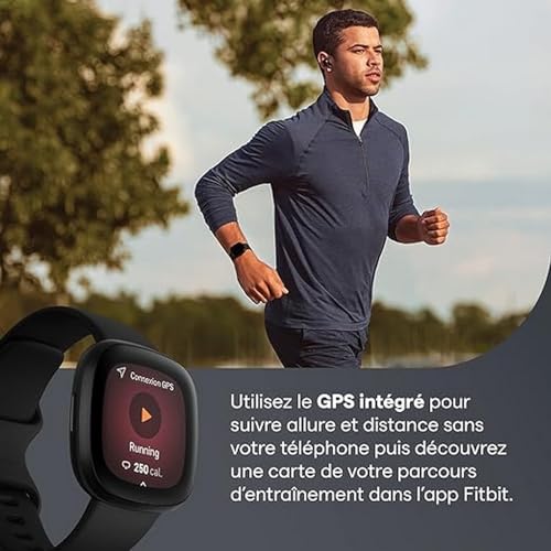 Fitbit Versa 3 Health & Fitness Smartwatch with GPS, 24/7 Heart Rate, Alexa Built-in, 6+ Days Battery, Black/Black, One Size (S & L Bands Included)