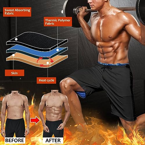 Sauna Shorts for Men Sweat Pants with Drawstring, Heat Trapping Sweat Shorts Sauna Suit for Men Workout Gym Exercise