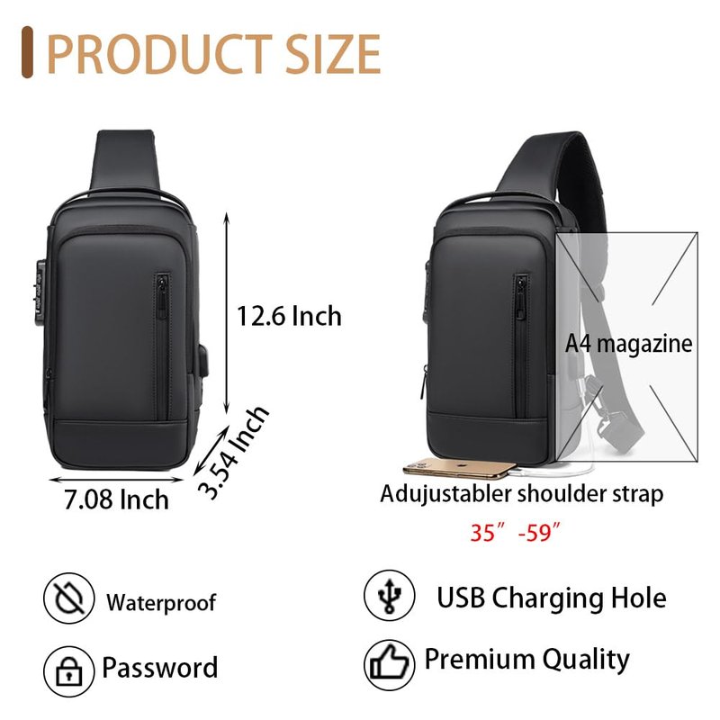 PEAGLOB Sling Bag Mens Crossbody Daypack Nylon Shoulder Bags Anti-theft Chest Bag Backpack For Men Women Hiking Motocycle with USB Charging Hole