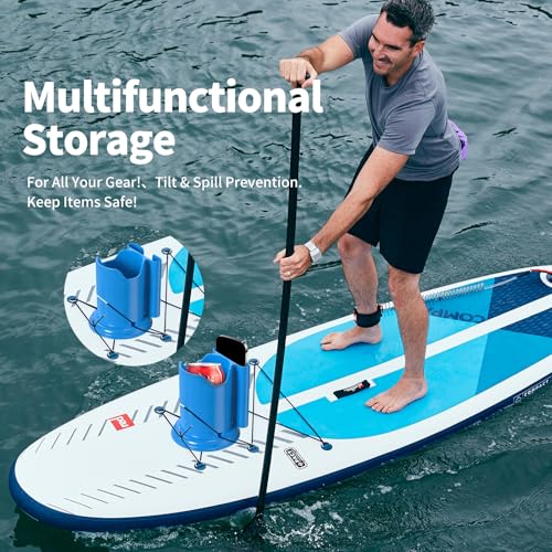 Paddle Board Cup Holder - Kayak Drink Holder for SUP, Paddle Board Accessories, No-Spill Elastic Cup Mount with Anti-Flip Design, Heavy-Duty TPE, Kayak & Paddleboard Phone Holder