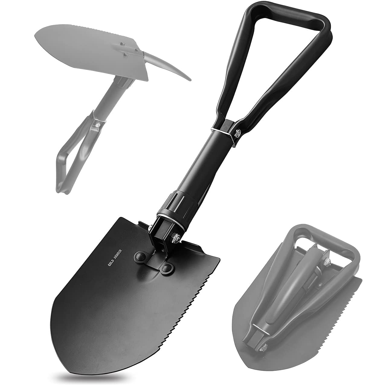 Military Folding Camping Shovel, High Carbon Steel Survival Shovel Entrenching Tool Handle with Carrying Pouch (Charcoal Black)