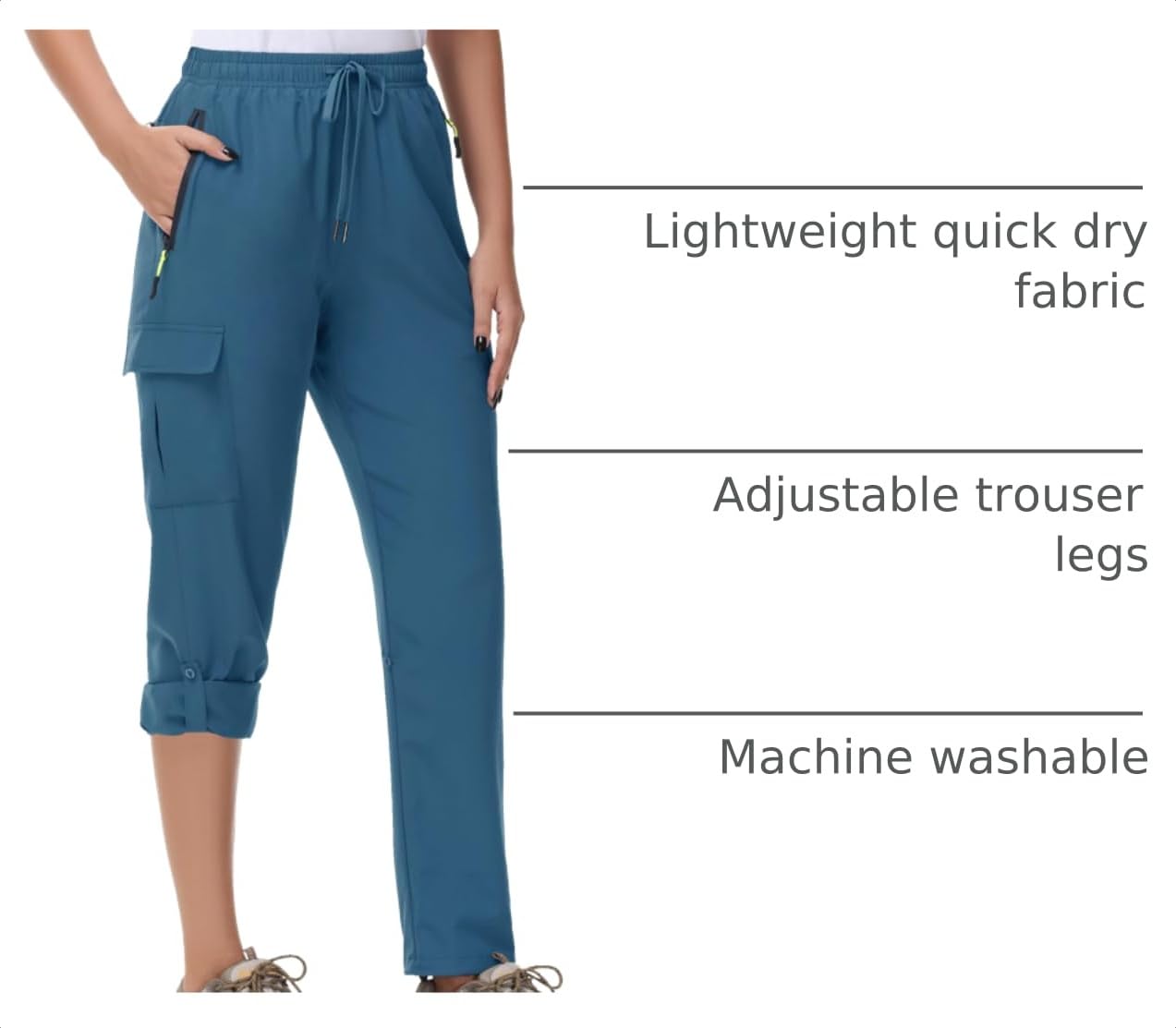 MIVEI Women's Hiking Cargo Pants Quick Dry Lightweight Water Resistant UPF 50 Travel Athletic Pants Zipper Pockets Petite