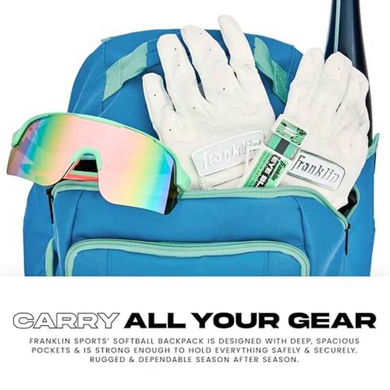 Franklin Sports USA SB Gameday Fastpitch-Softball Backpack ? Adult +Youth Softball + Baseball Equipment + Bat Bag ? Stores Batting Gloves, Helmet, Cleats - Waterproof Premium Batpack