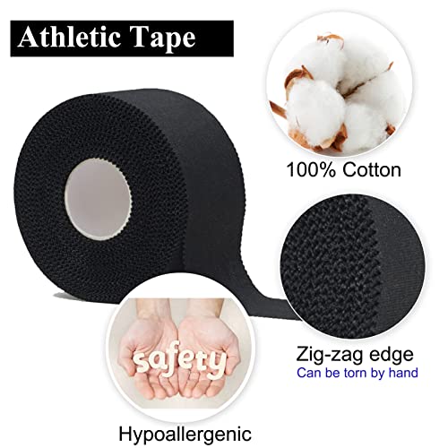 ADMITRY (5 Pack) Black Athletic Tape,Sports Tape Strong Stick No Sticky Residue for Hockey Climbing Sports Medical Splints (Black,1.5 Inch X 50 Yards)